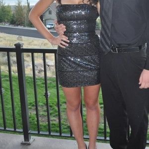 Black Sequin Strapless Dress